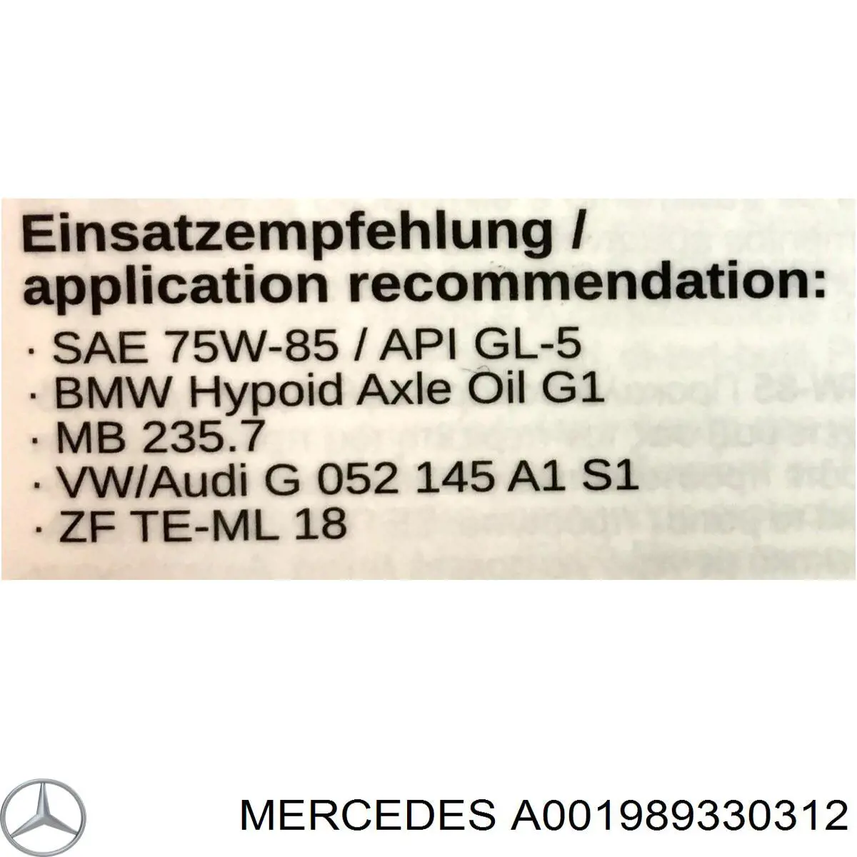 Óleo de transmissão A001989330312 Mercedes
