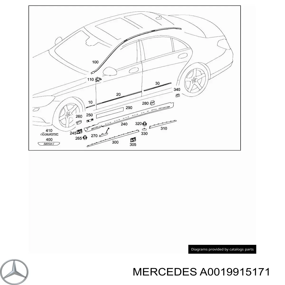 A0019915171 Mercedes Cápsula (prendedor) de fixação de placas sobrepostas do acesso