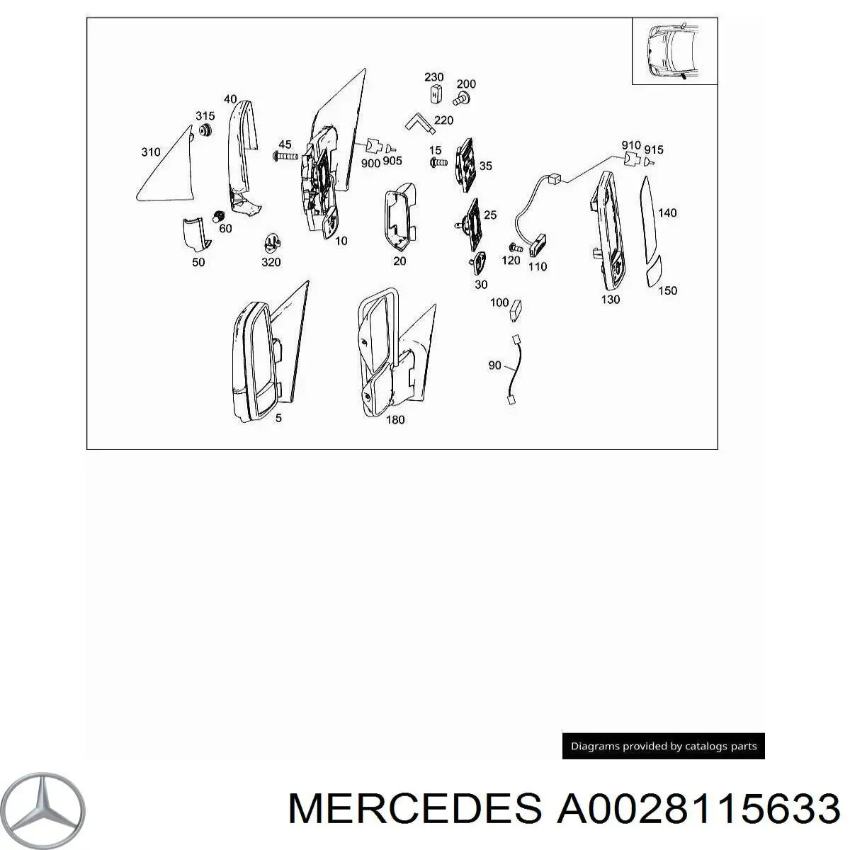 Compre A0028115633 Mercedes Elemento espelhado do espelho de retrovisão esquerdo