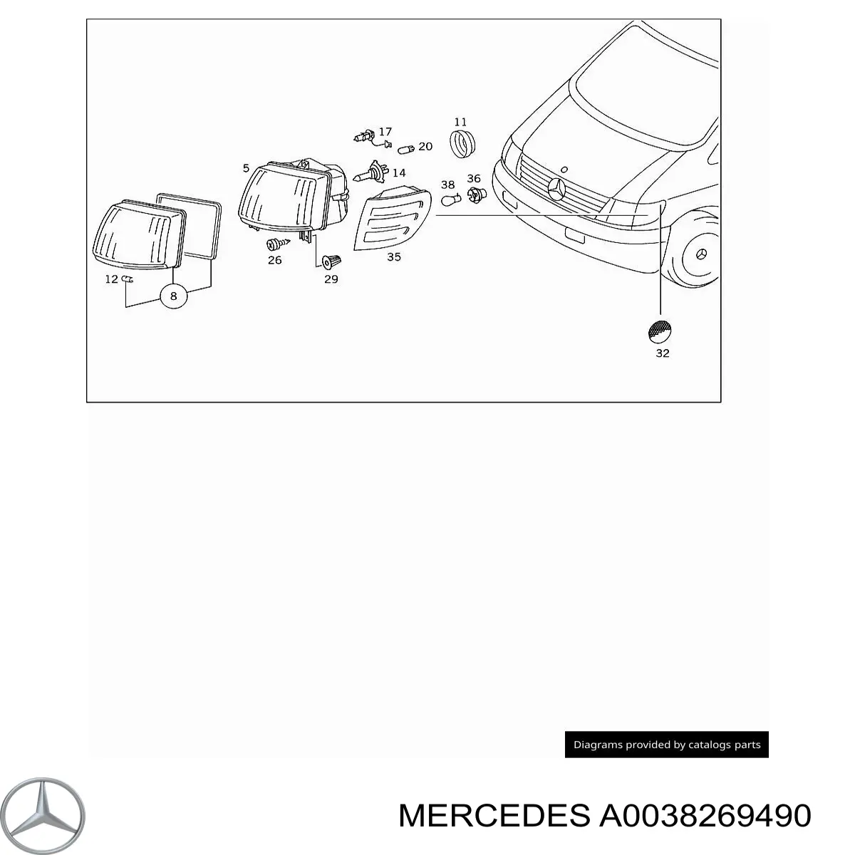 A0038269490 Mercedes Vidro da luz direita