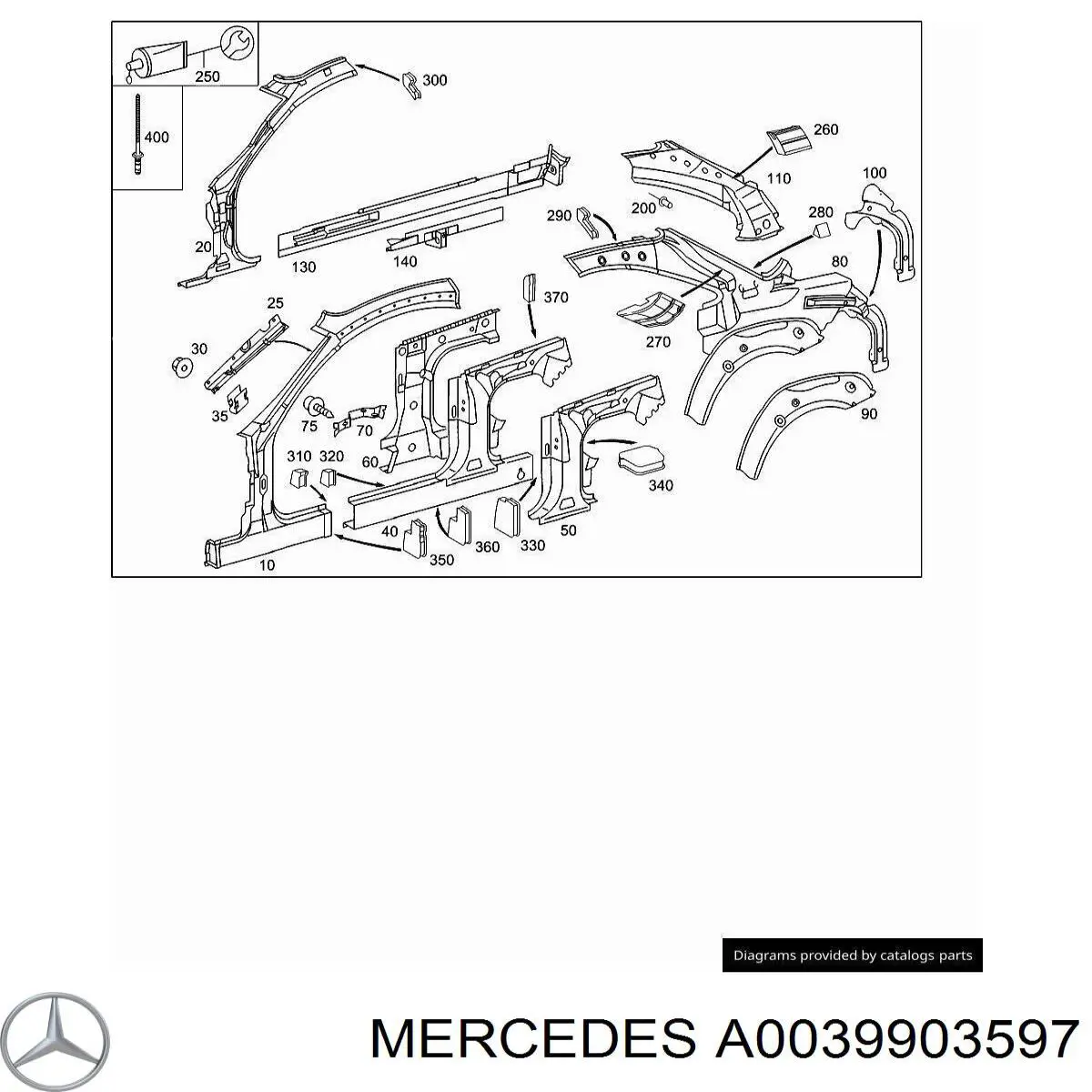 A0039903597 Mercedes Cápsula (prendedor) de fixação do forro do pára-choque do pára-lama dianteiro