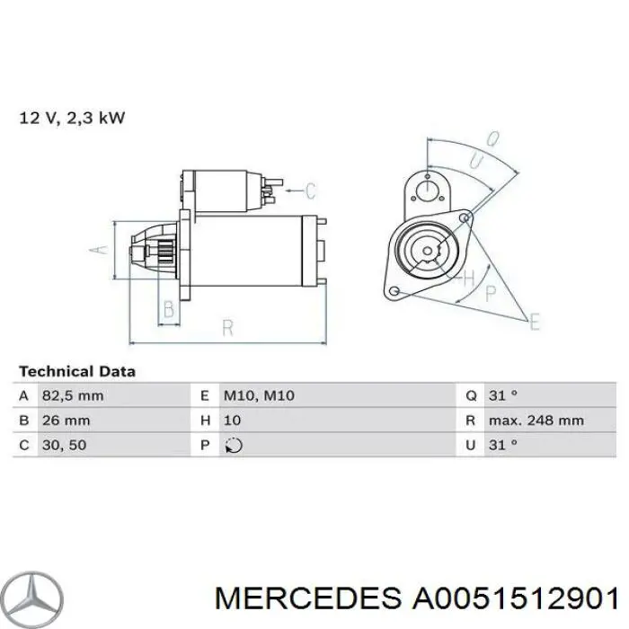 A0051512901 Mercedes Motor de arranco