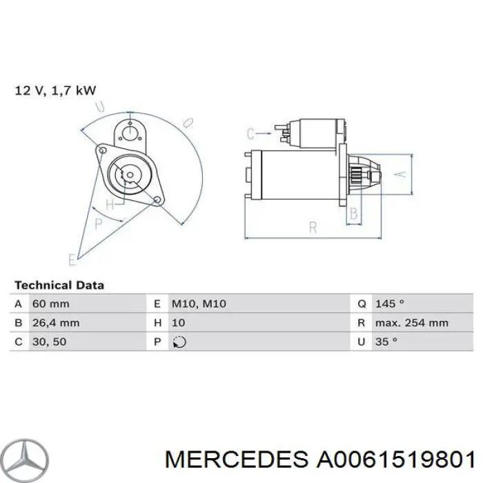 Compre A0061519801 Mercedes Motor de arranco