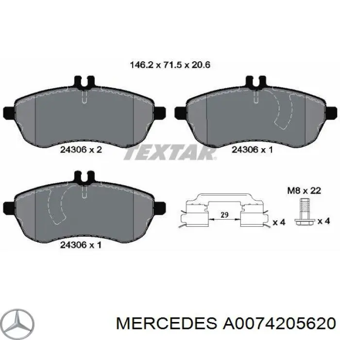 A0074205620 Mercedes Sapatas do freio dianteiras de disco