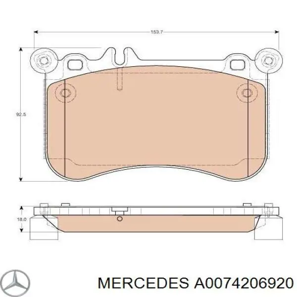 A0074206920 Mercedes Sapatas do freio dianteiras de disco