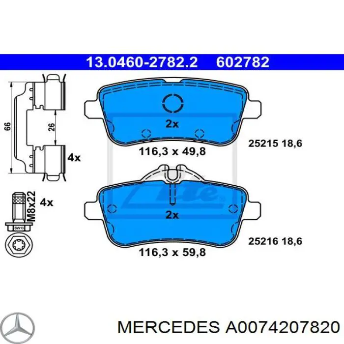 A0074207820 Mercedes Sapatas do freio traseiras de disco