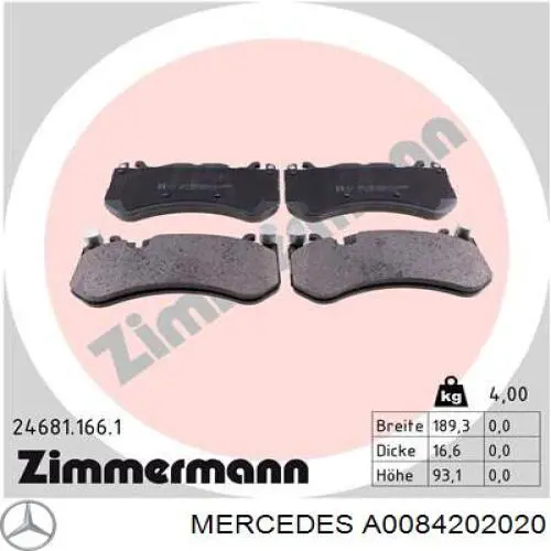Compre A0084202020 Mercedes Sapatas do freio dianteiras de disco