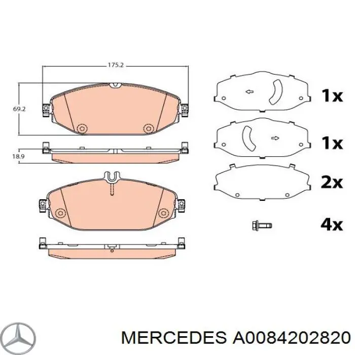 Sapatas do freio dianteiras de disco Mercedes A0084202820 preço, a partir de 43,77 USD
