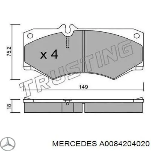 Sapatas do freio dianteiras de disco Mercedes A0084204020 preço, a partir de 23,52 USD