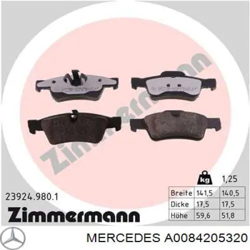 A0084205320 Mercedes Sapatas do freio traseiras de disco
