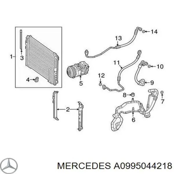 A0995044218 Mercedes Suporte direito do radiador (painel de montagem de fixação das luzes)