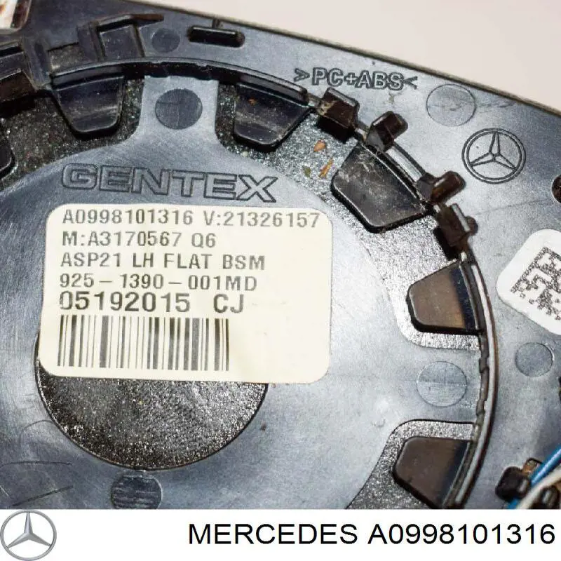 A0998101316 Mercedes Elemento espelhado do espelho de retrovisão esquerdo