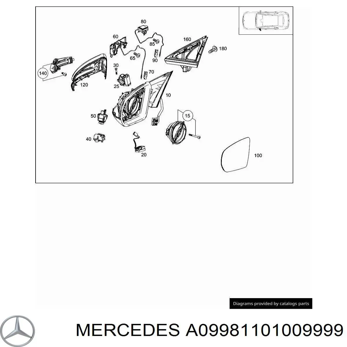 A09981101009197 Mercedes Placa sobreposta (tampa) do espelho de retrovisão esquerdo