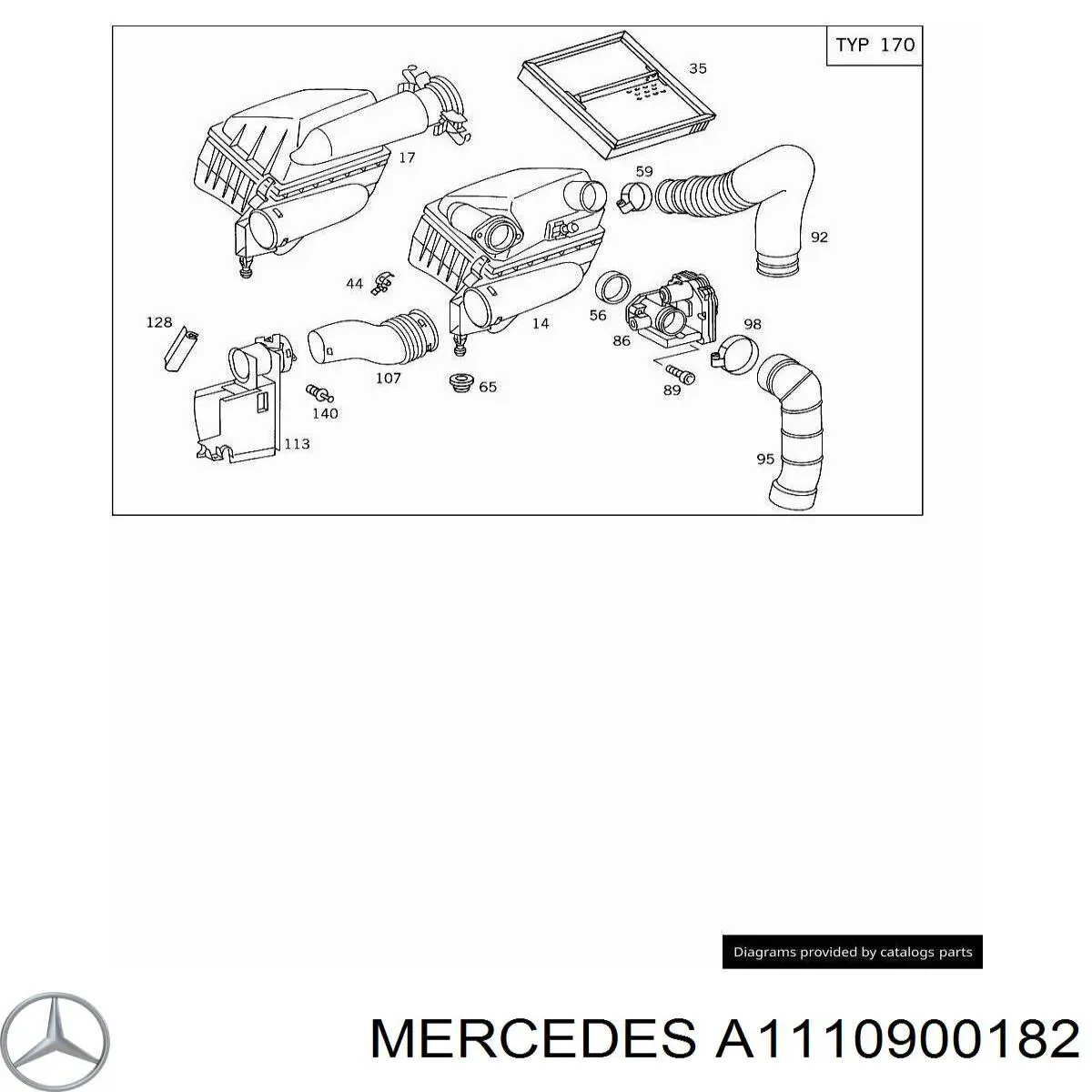 A1110900082 Mercedes Cano derivado de ar, saída de filtro de ar