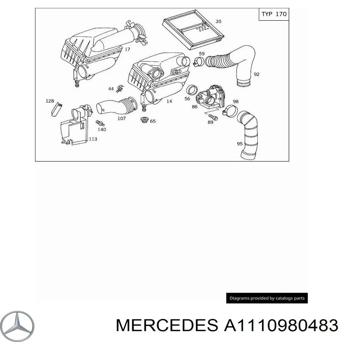 A1110980183 Mercedes Cano derivado de ar, saída de filtro de ar