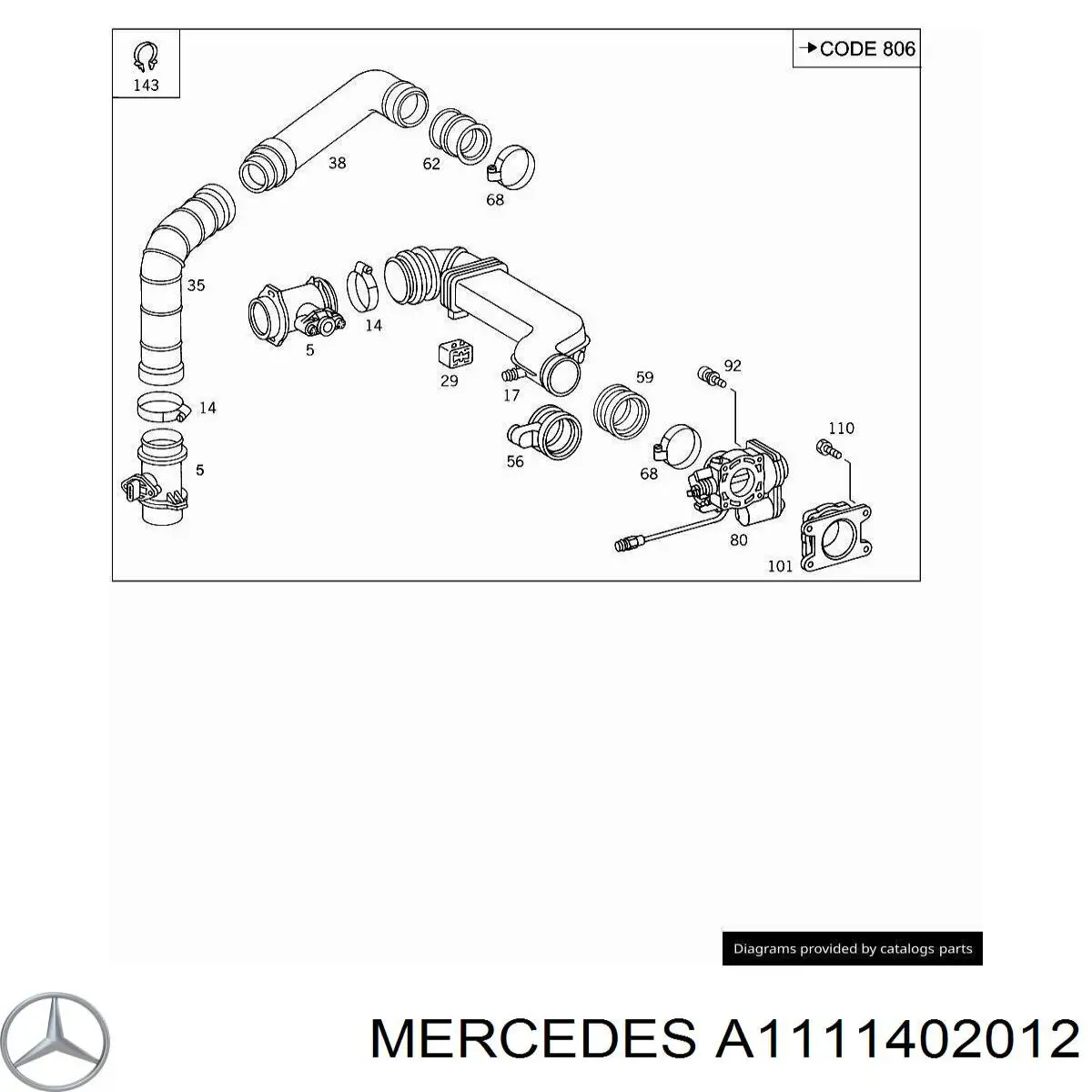 A1111402012 Mercedes Cano derivado de ar do medidor de consumo do ar