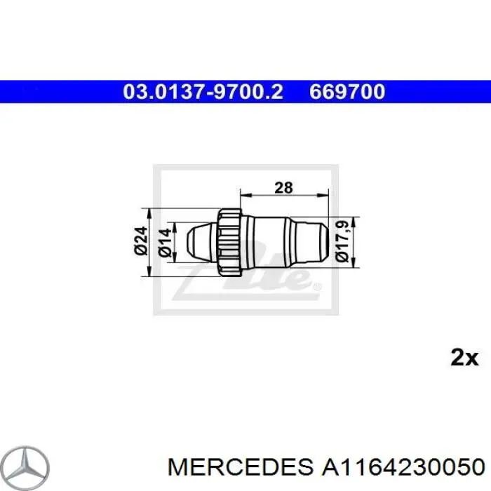 A1164230050 Mercedes Mecanismo de aproximação (de auto-aproximação) das sapatas de tambor (kit de reparação levadiça)