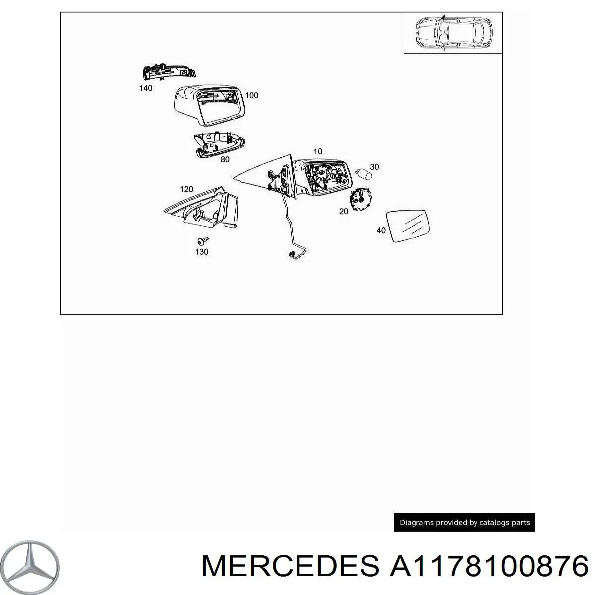 A1178100876 Mercedes Espelho de retrovisão direito