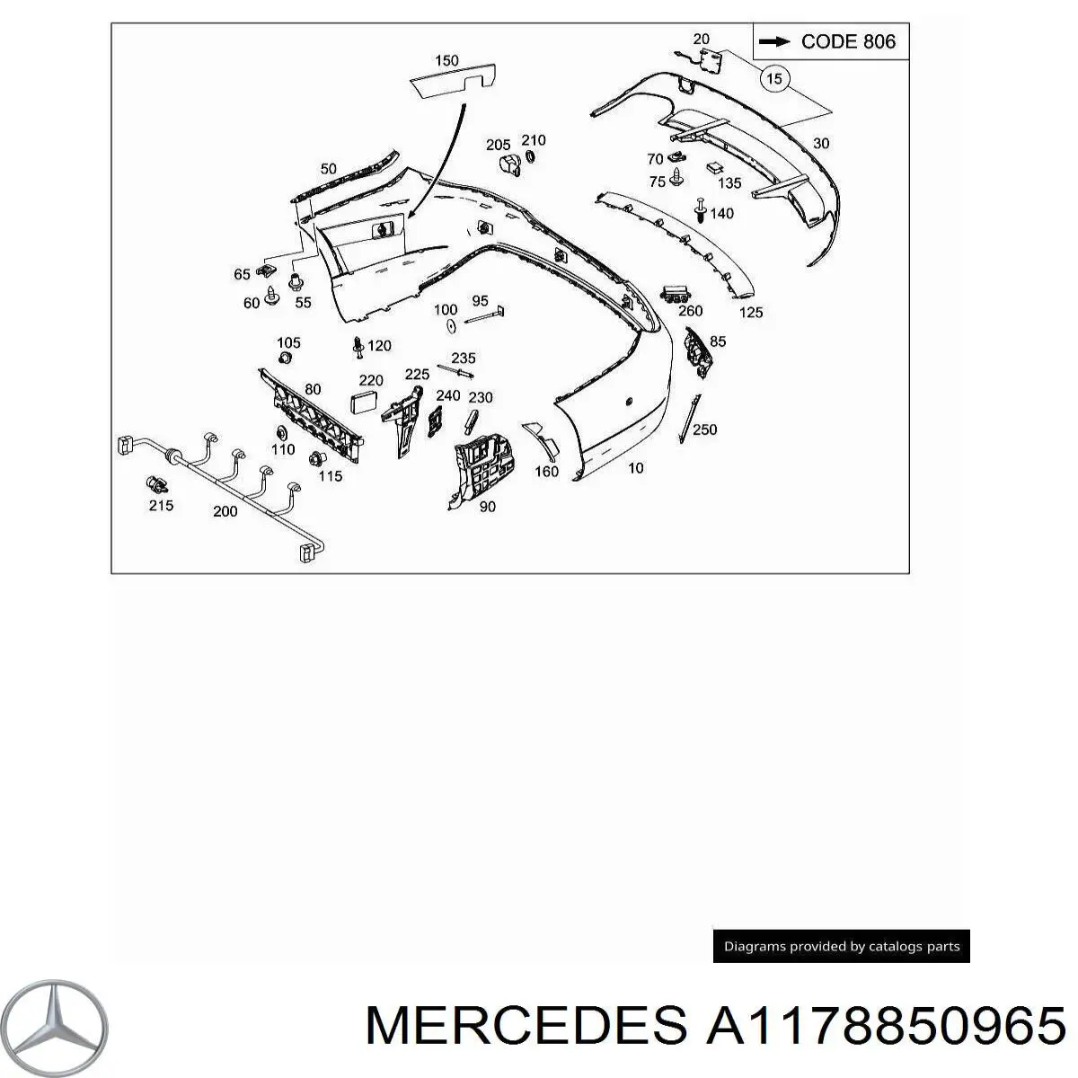 A1178850965 Mercedes Consola esquerda do pára-choque traseiro