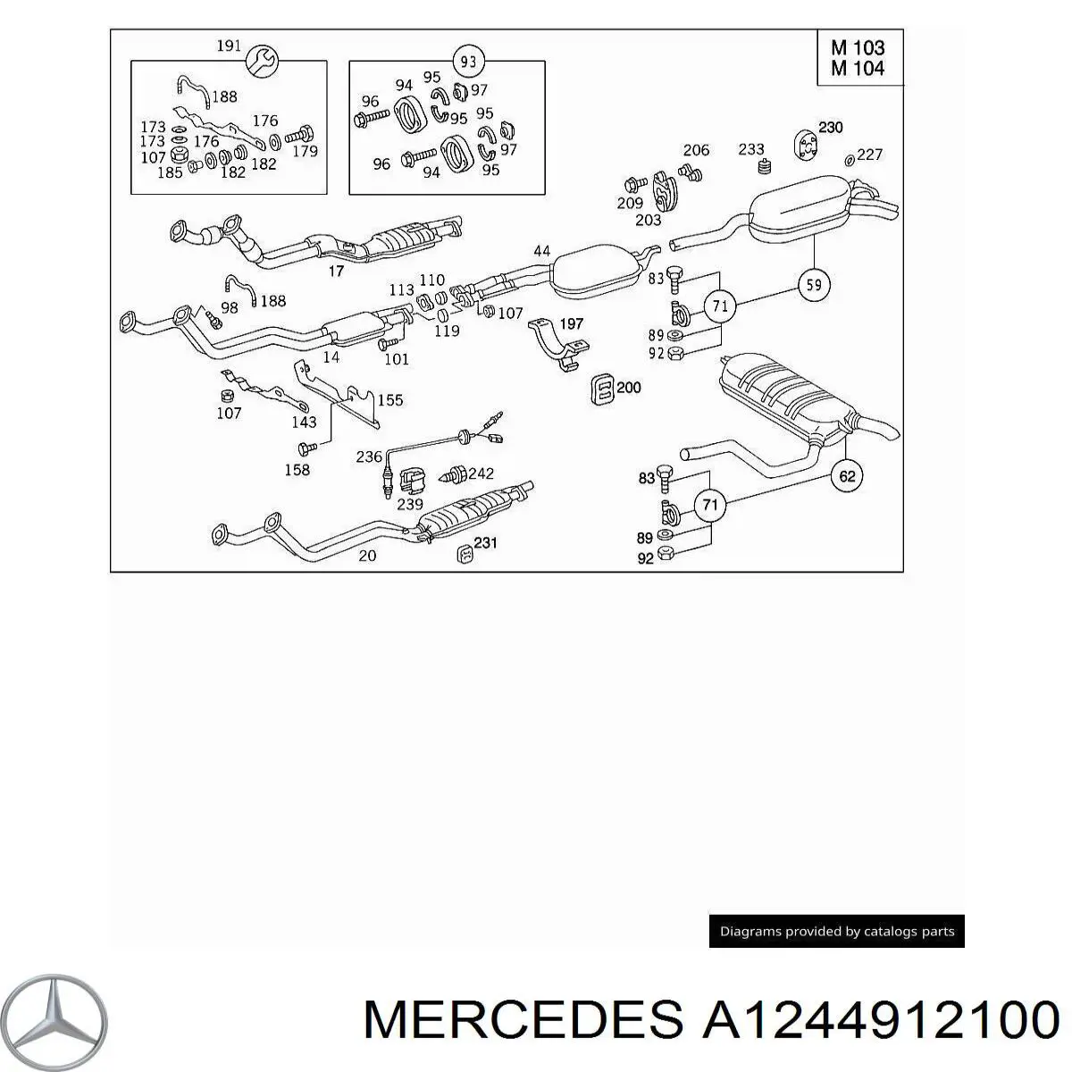 A1244912100 Mercedes Silenciador, parte central