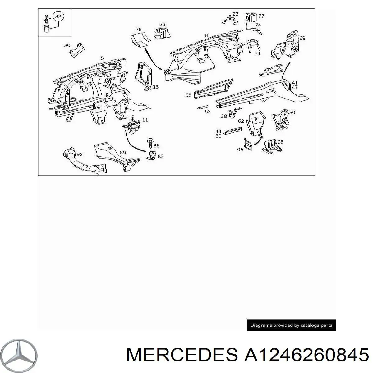 A1246260845 Mercedes Suporte direito do radiador (painel de montagem de fixação das luzes)