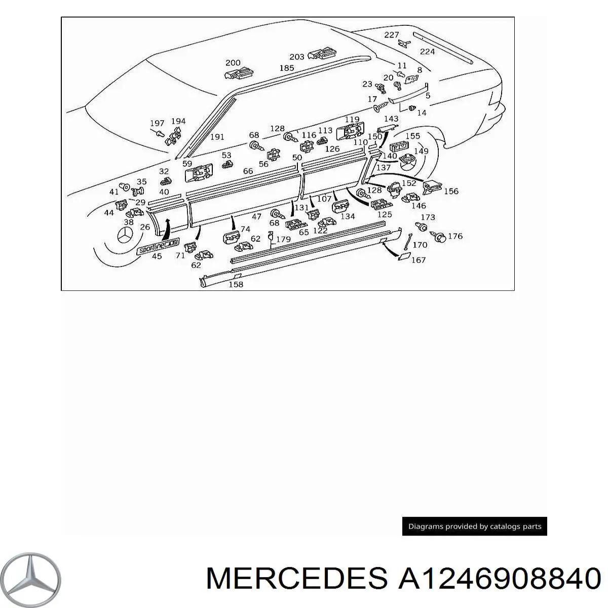 A1246908840 Mercedes Moldura do pára-lama traseiro direito