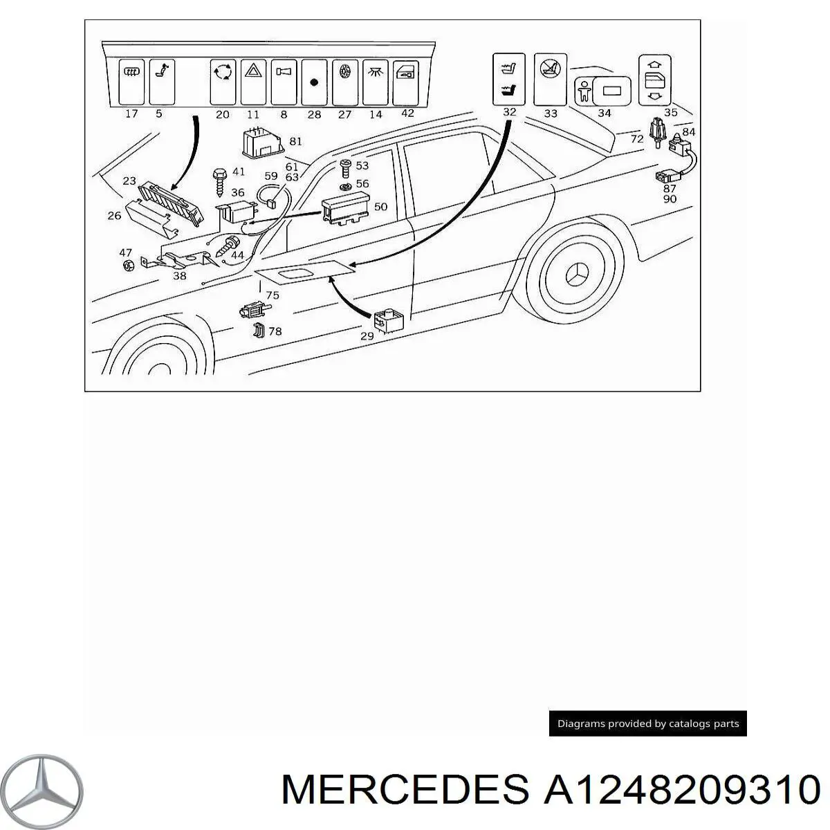 A1248209310 Mercedes Unidade de botões traseira de controlo de elevador de vidro