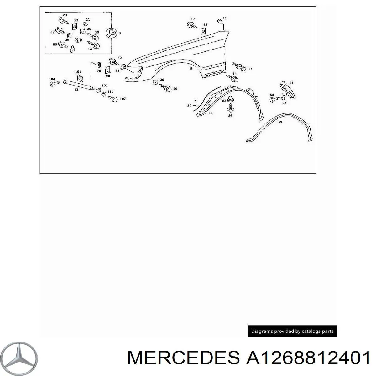 Pára-lama dianteiro direito Mercedes A1268812401 preço, a partir de 121,07 USD