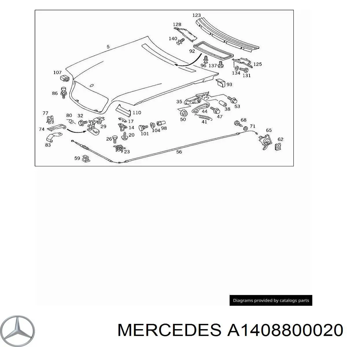 A1408800020 Mercedes Puxador de abertura da capota