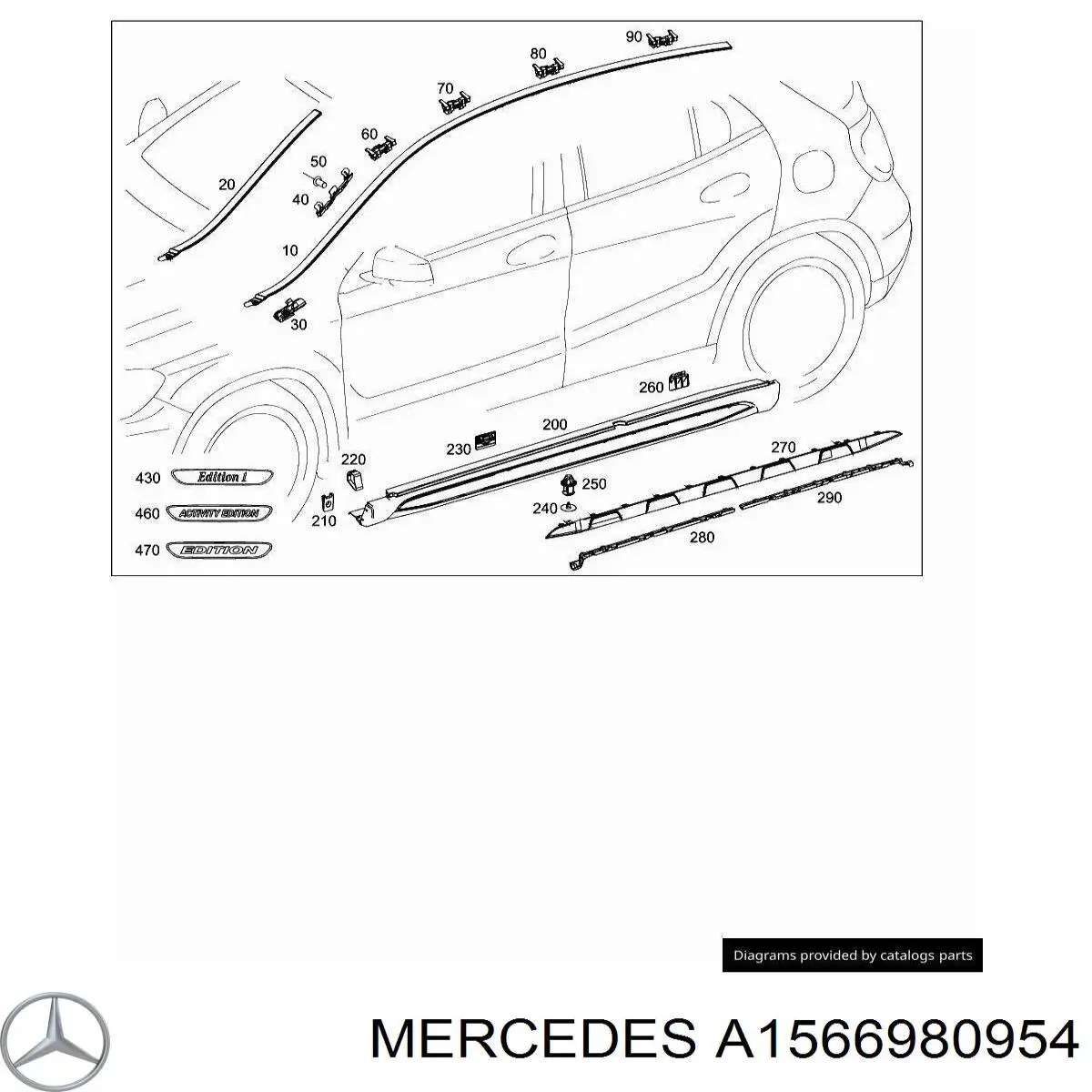 A1566980954 Mercedes Placa sobreposta (moldura) externa esquerda de acesso