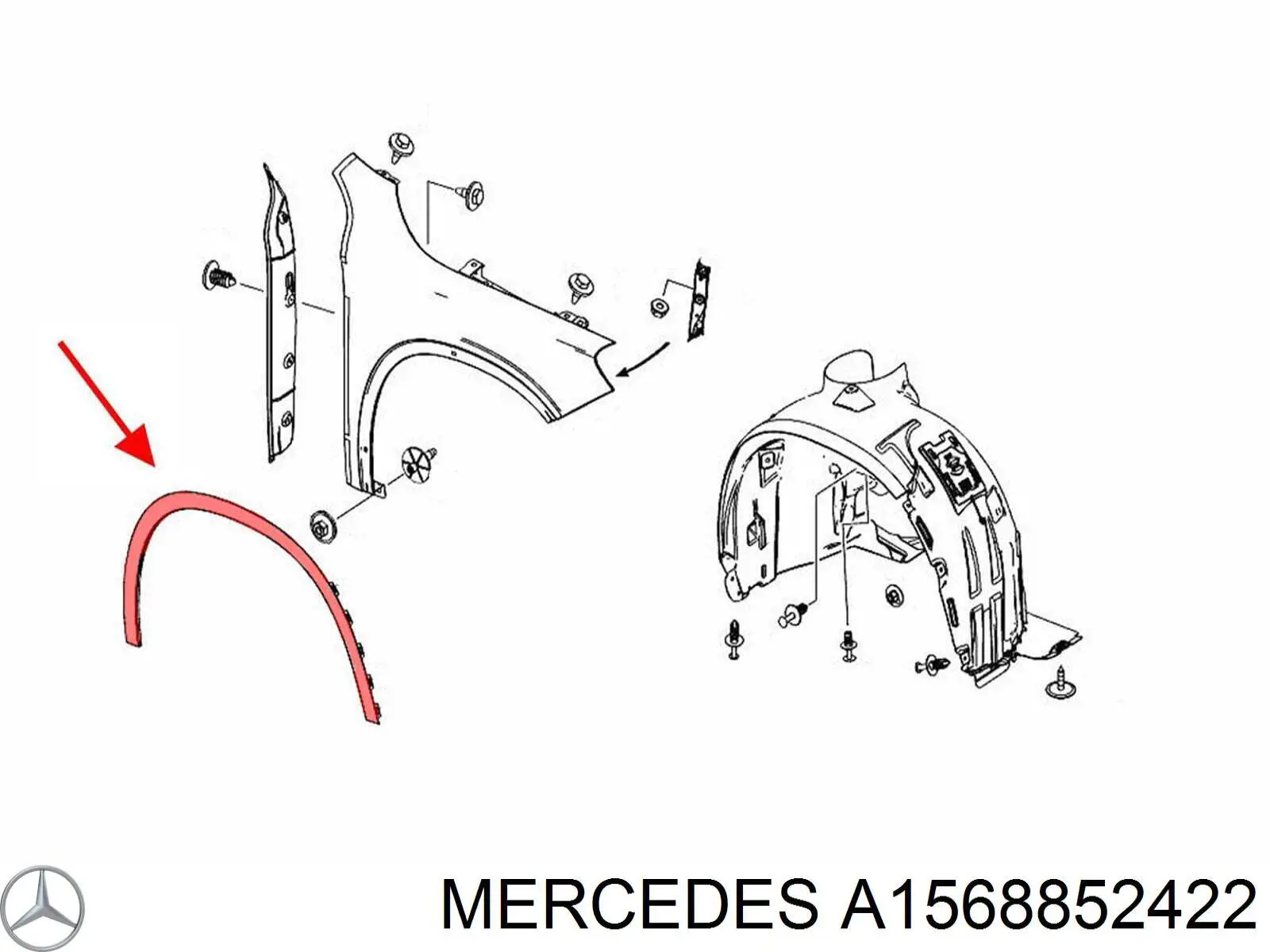 A1568852422 Mercedes Expansor (placa sobreposta) de arco do pára-lama dianteiro direito