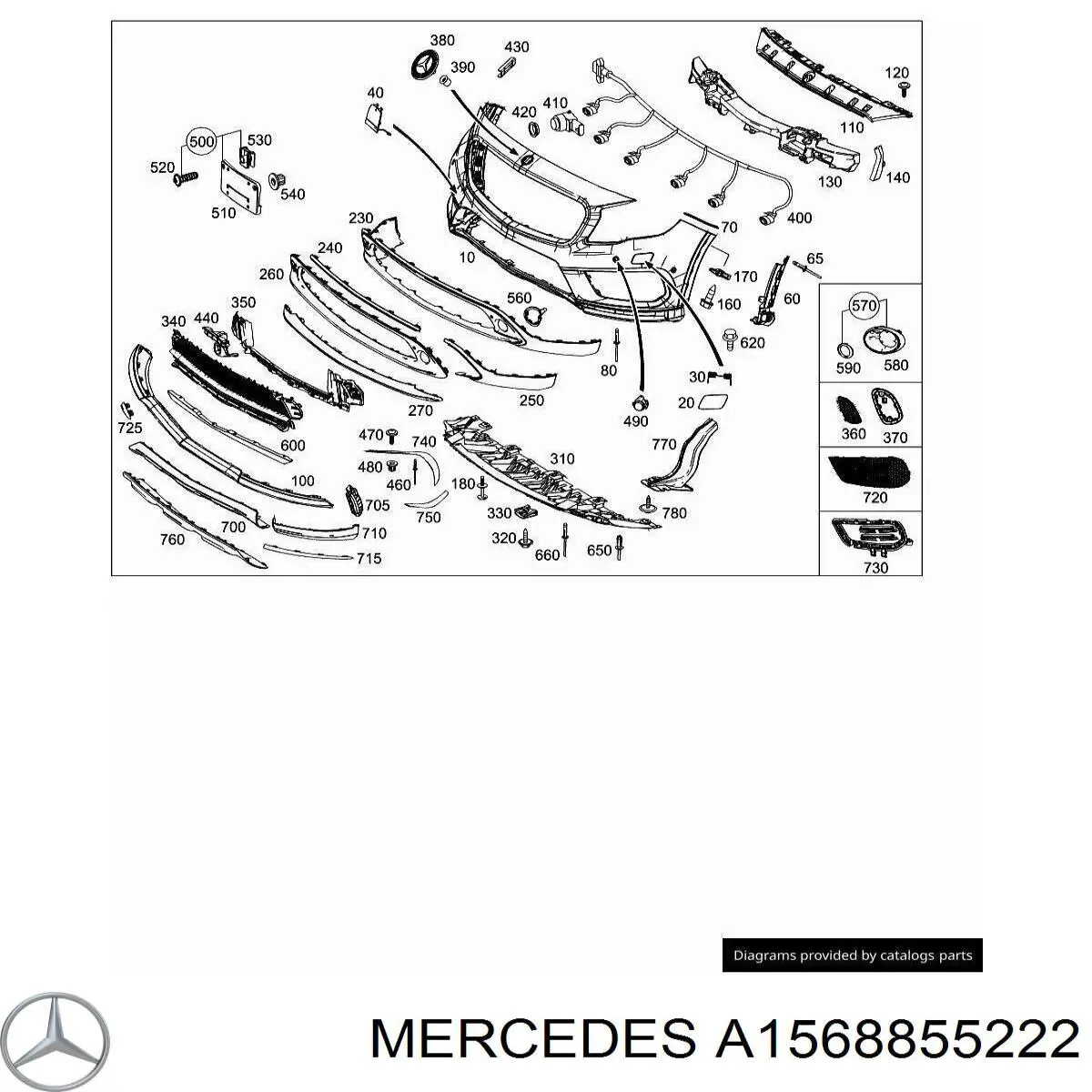 A1568855222 Mercedes Grelha direita do pára-choque dianteiro