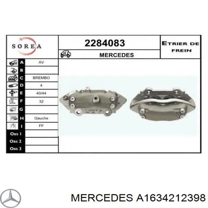 Suporte do freio dianteiro esquerdo Mercedes A1634212398 preço, a partir de 90,39 USD