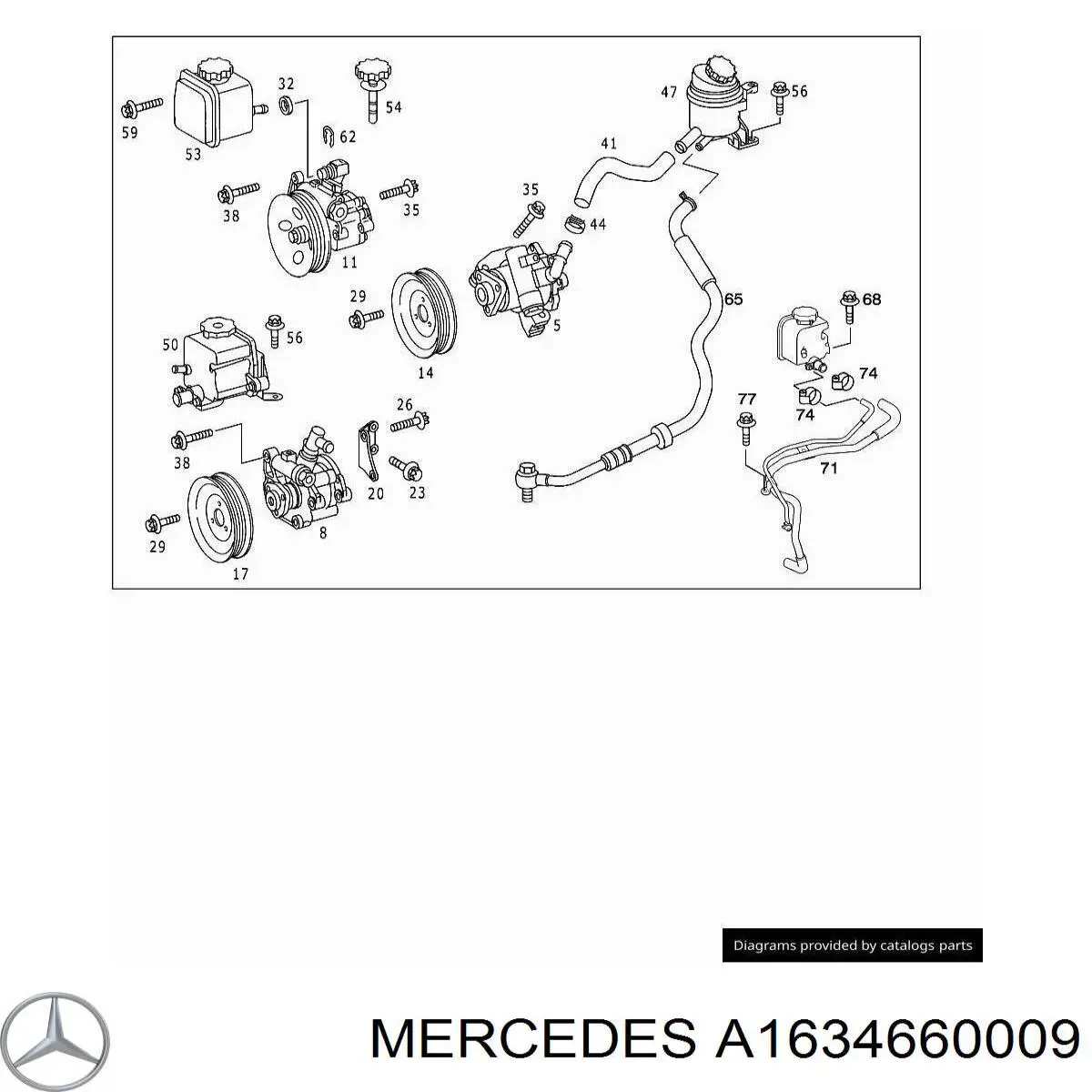 Compre A1634660009 Mercedes Mangueira da Direção hidrâulica assistida de pressão baixa, desde a cremalheira (do mecanismo) até o radiador