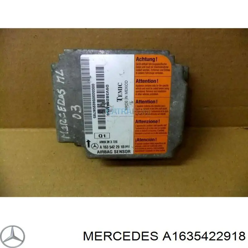A1635422918 Mercedes Módulo processador de controlo da bolsa de ar (Centralina eletrônica AIRBAG)