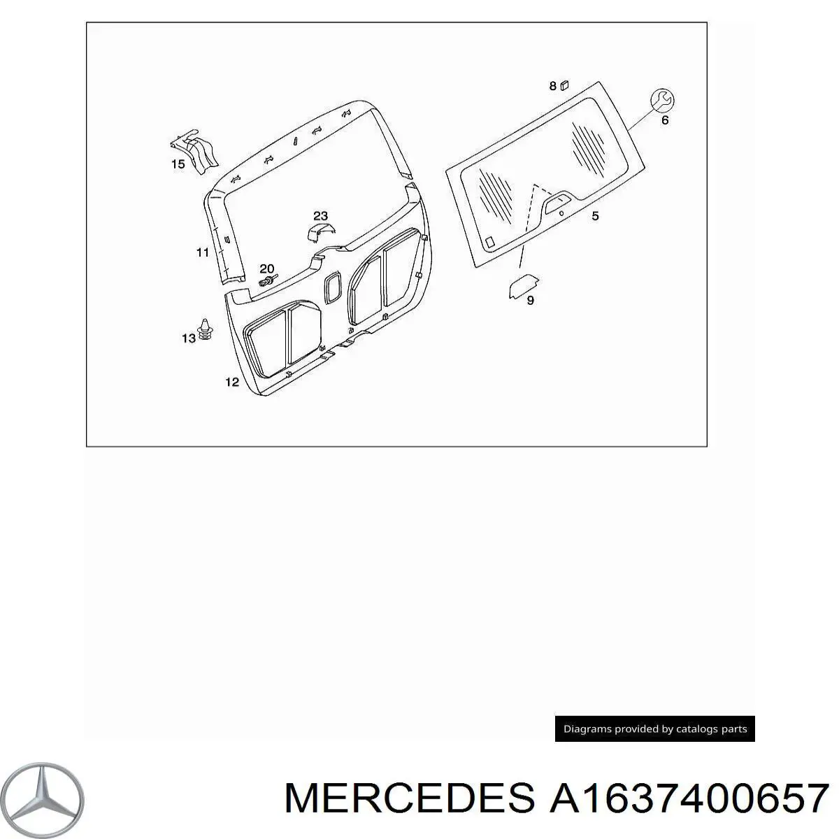 A1637400257 Mercedes Vidro de porta-malas de 3ª/5ª porta traseira (de tampa de alcapão)