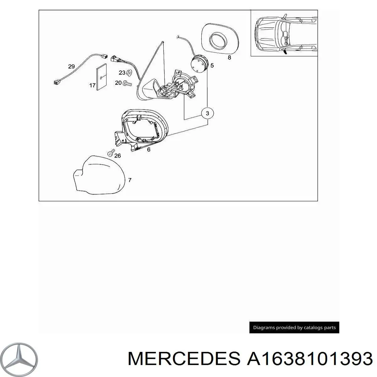 Espelho de retrovisão esquerdo Mercedes A1638101393 preço, a partir de 265,52 USD