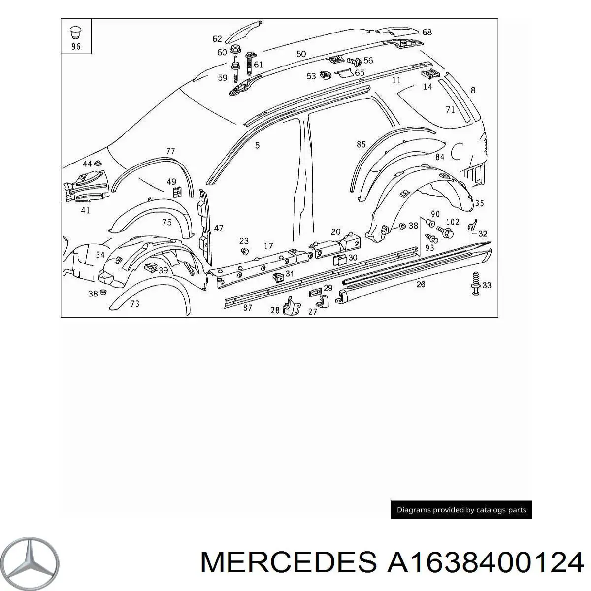 Porta-bagagem do teto esquerdo Mercedes A1638400524 preço, a partir de 253,68 USD