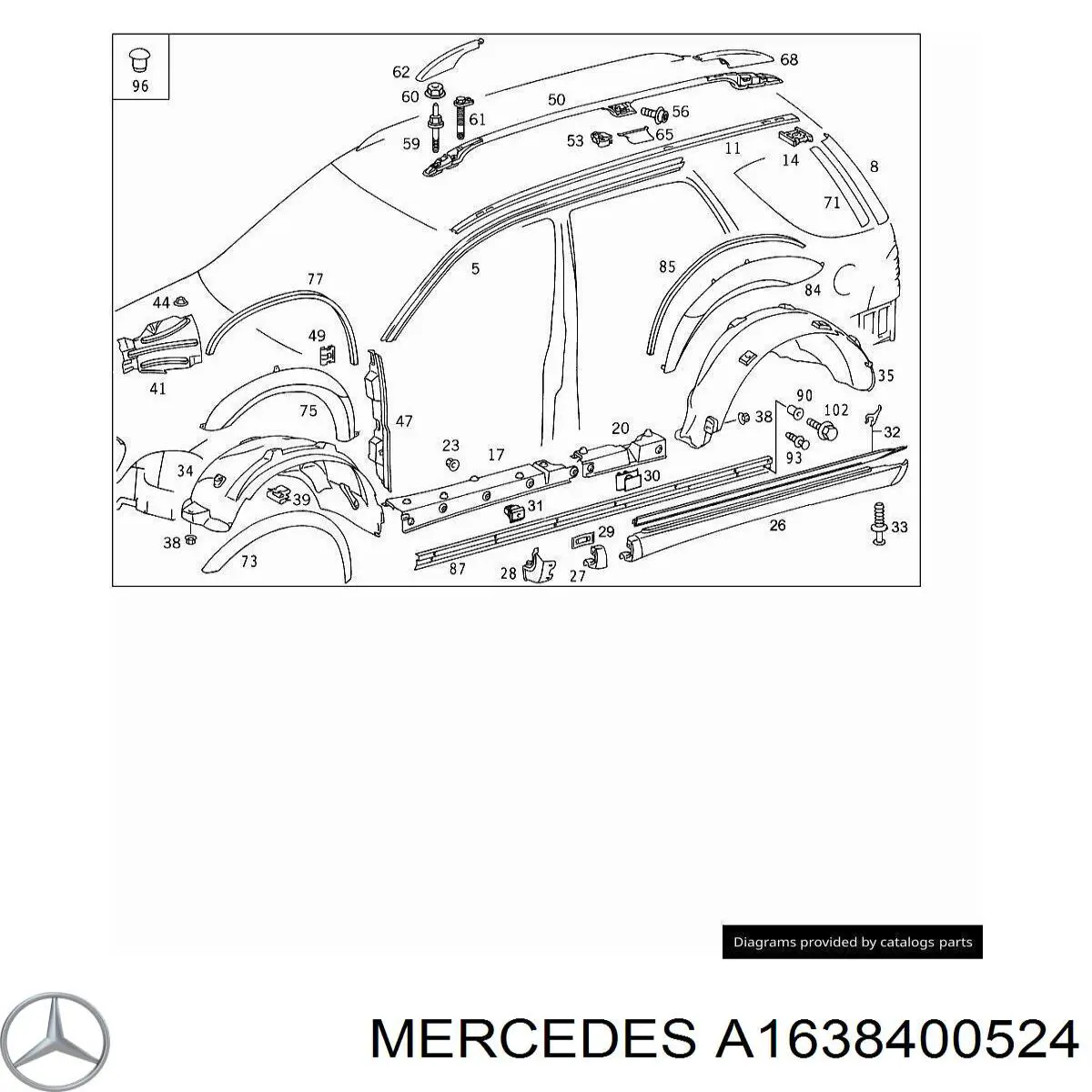 A1638400524 Mercedes Porta-bagagem do teto esquerdo