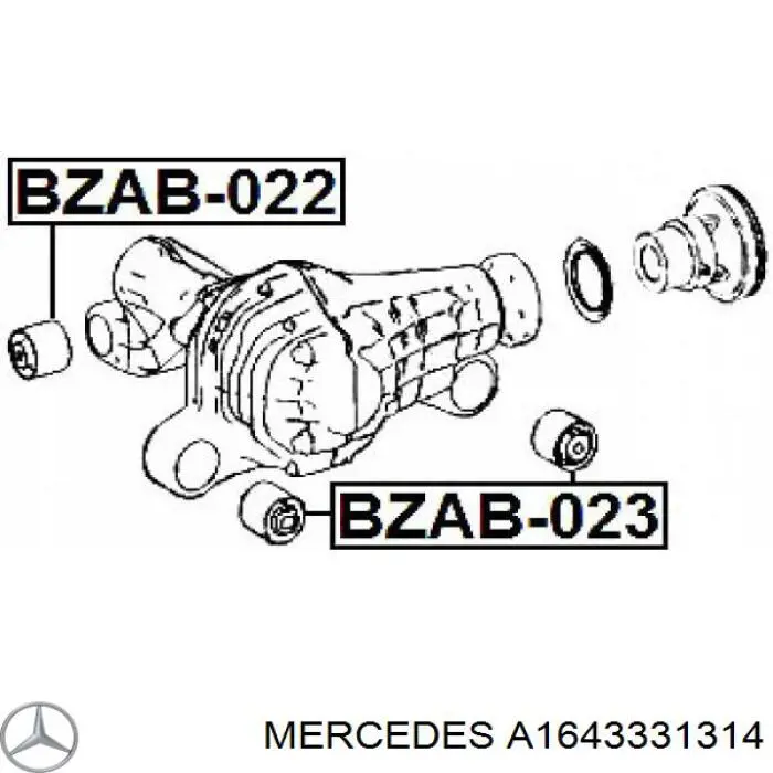 A1643331314 Mercedes Bloco silencioso (coxim) dianteiro esquerdo de redutor do eixo dianteiro