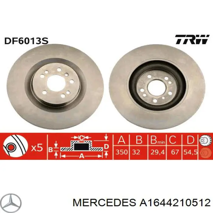 Disco do freio dianteiro Mercedes A1644210512 preço, a partir de 121,67 USD