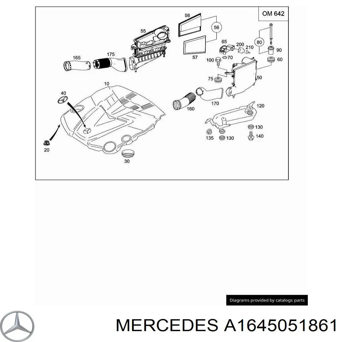 A1645051861 Mercedes Cano derivado de ar, entrada de filtro de ar