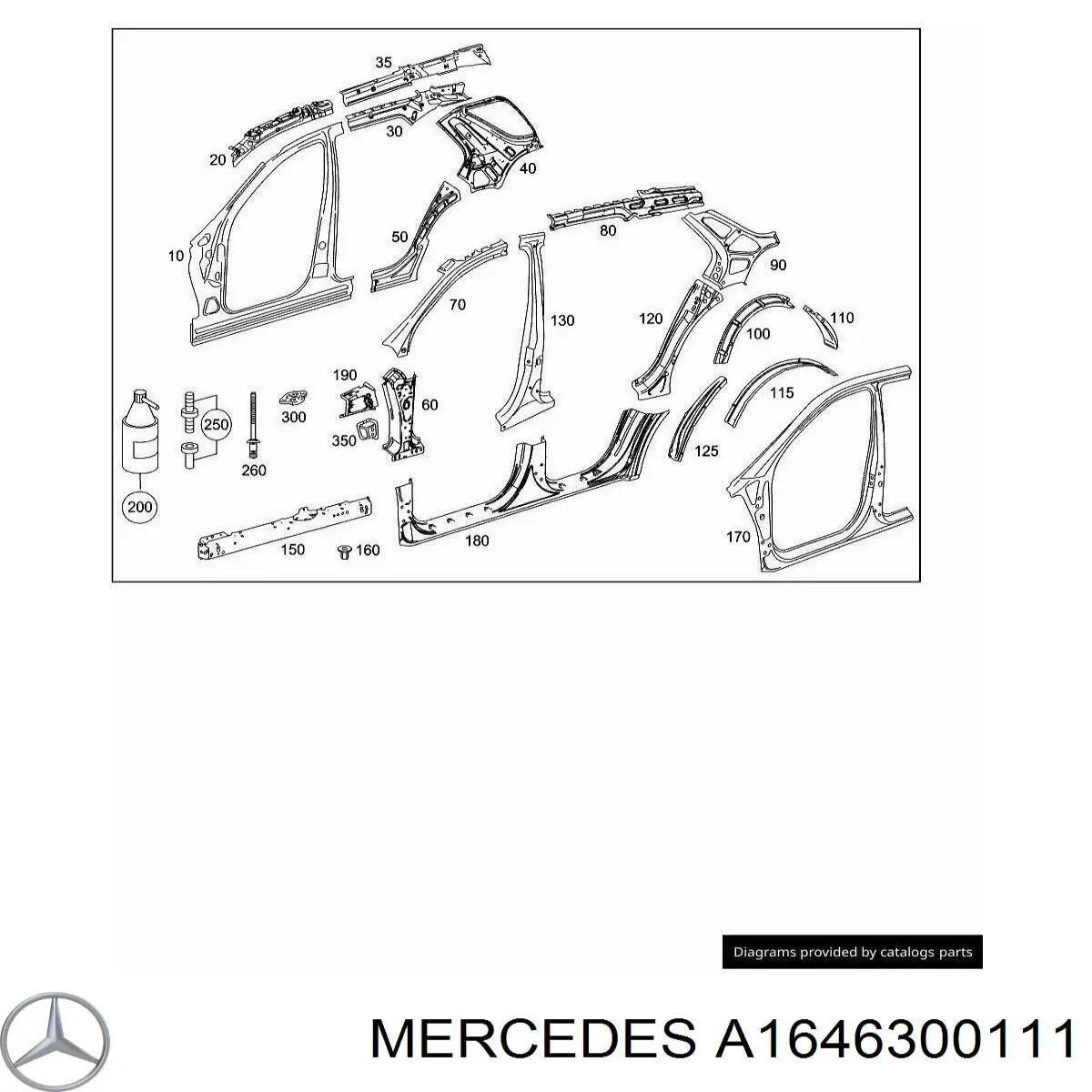 A1646300111 Mercedes Montante central esquerdo de carroçaria