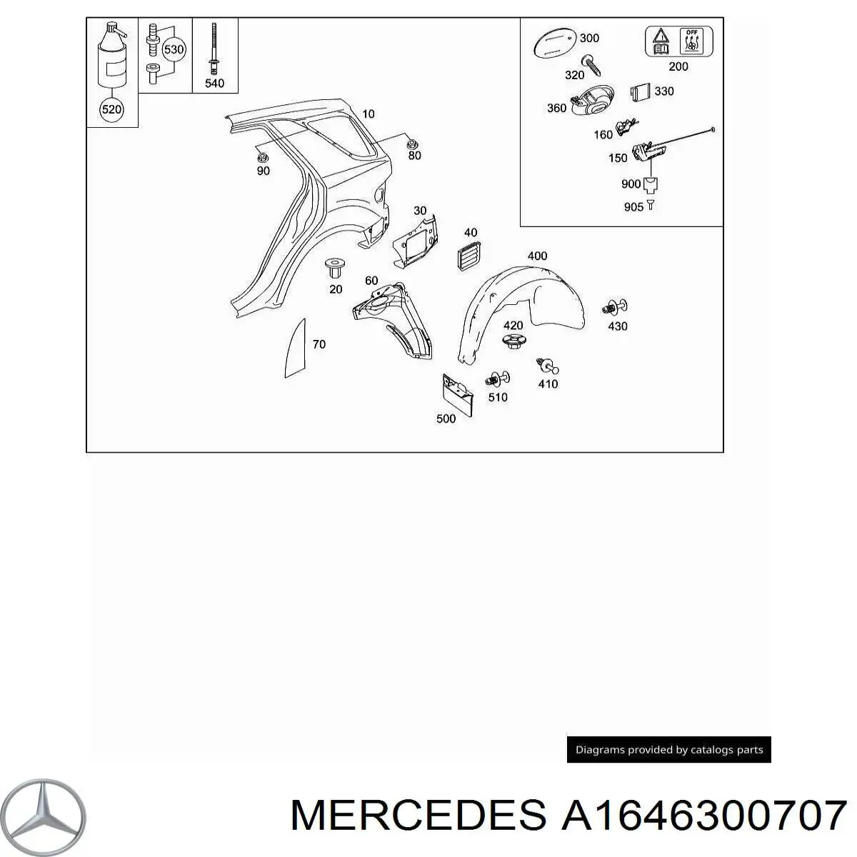 A1646300707 Mercedes Pára-lama traseiro esquerdo