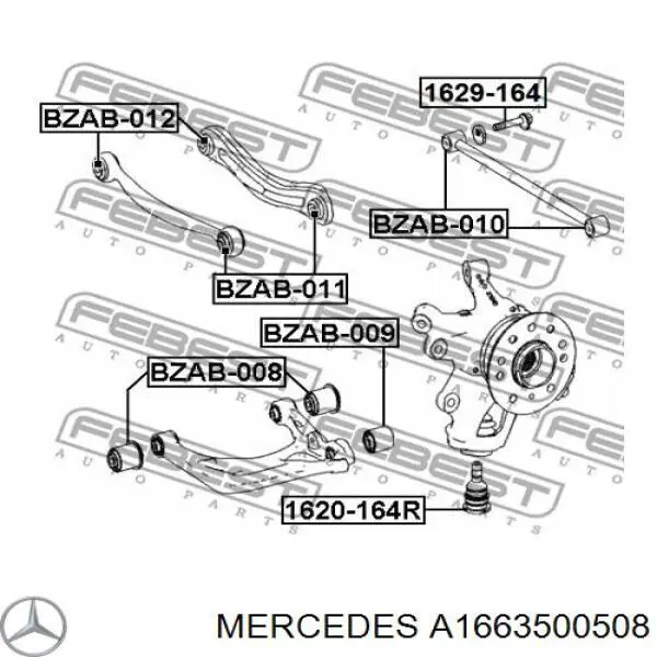 A1663500508 Mercedes Pino moente (extremidade do eixo) traseiro direito