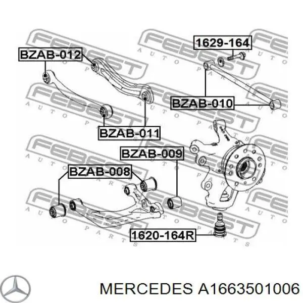A1663501006 Mercedes Braço oscilante inferior direito de suspensão traseira
