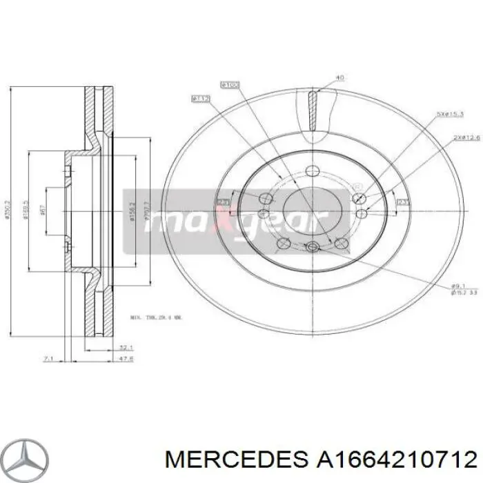 A1664210712 Mercedes Disco do freio dianteiro