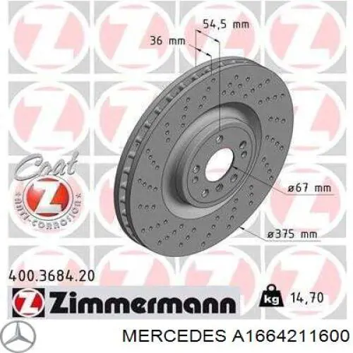 A1664211600 Mercedes Disco do freio dianteiro