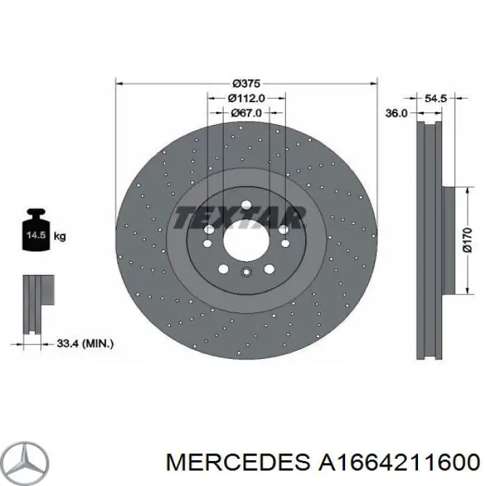 Disco do freio dianteiro Mercedes A1664211600 preço, a partir de 109,67 USD