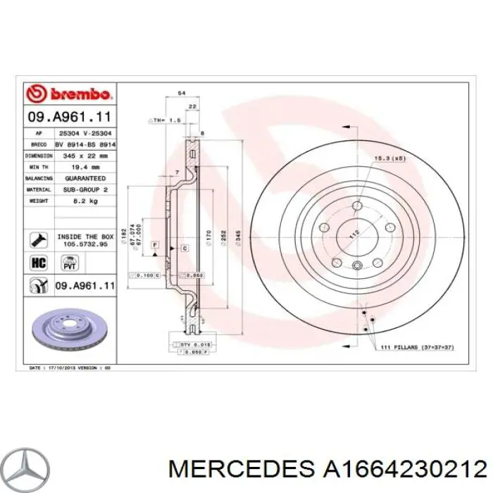 Disco do freio traseiro Mercedes A1664230212 preço, a partir de 77,85 USD